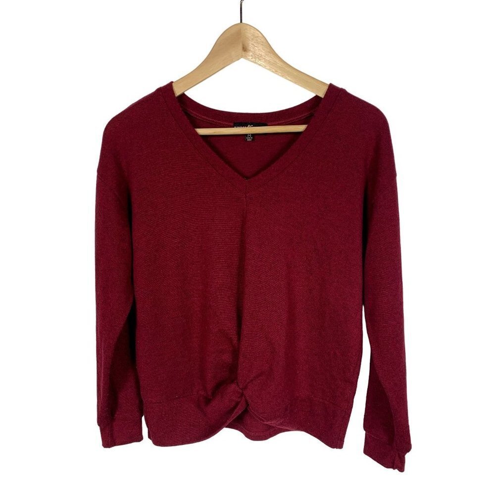 Almost Famous Cherry Red Long Sleeve Women‎ Sweater With Front Knot Juniors Med